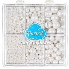 PURBOT 스프링클 데코 장식 골드 펄 케이크 장식용 4가지 크기 설탕 130g4.6oz 컵케이크 아이스크림 도넛 마카롱 토핑 재료 2mm 4mm 7mm 1cm, 흰색