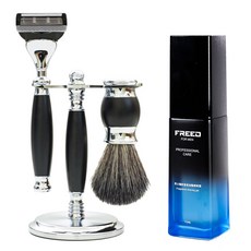 【FREED】五刀式刮鬍刀豪華禮盒四件組 (刮鬍露+刻字) 生日禮物 男士首選, 1個, 極致黑（鋁合金）,如圖(乙瓶）