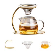 玻璃茶濾茶漏 居家茶道功夫分茶專用, 1個, 透明茶漏+透明公道杯+金色托架