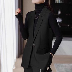 여성 원버튼 블랙 롱 정장 조끼 여자 롱 베스트