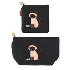 미니 여행 고양이 자수 화장품 파우치 2개 세트