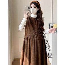 임산부 옷 브라운 임부복 레이어드 나시 원피스 루즈핏 코듀로이 봄 가을 만삭 드레스