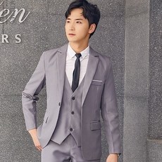 LARGE STORE 素面韓版合身西裝三件套 西裝外套 馬甲 西裝褲 韓版外套 修身西裝 成套西裝
