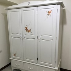 鄉村彩繪三門衣櫃全實木 臥室收納實木衣櫥, 白色