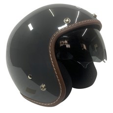 GM 經典皮革邊內墨鏡安全帽 半罩復古帽 莫蘭迪色系 3/4罩安全帽, 深灰色