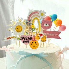 생일 파티용품 생일케이크토퍼 레인보우벌룬토퍼세트 1세트 8종, 1개, 핑크
