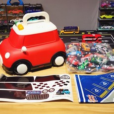 車車造型玩具車收納桶 培養收納好習慣, 紅色收納桶+30台小車+地圖, 1個