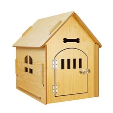 강아지 고양이 실내외 사계절용 40cmx39cmx45cm 원목 문없음 소형 우드 하우스 겸, C. 목문형 원목색 펠트 패드 증정, 1개