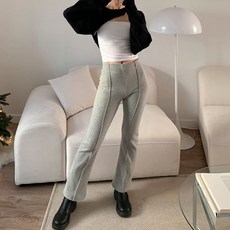 Funny Girls 5983鬆緊純色刷毛細褶喇叭緊身褲 女款