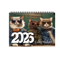 2026貓咪設計掛環日曆，可愛風耐用建築全年計劃小貓挂歷書房, 1個, 風格 2, 樣式2