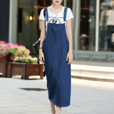 진청 데님 멜빵치마 여유핏 경량 끈조절 캐주얼룩 mer2+9fYO