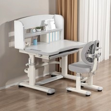 成長型豪華升降兒童書桌椅組 80公分大桌面 多功能收納 人體工學設計, 最新款80CM全配不含燈「灰/現貨」
