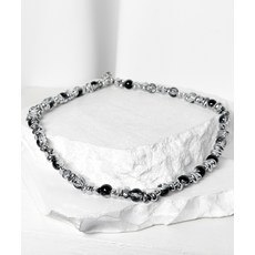 BLESSED BULLET ss-스틸스톤 에스닉 목걸이_블랙/화이트