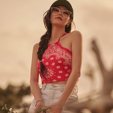 위크나인 반다나 홀터넥 크롭 민소매 나시 티 비치웨어