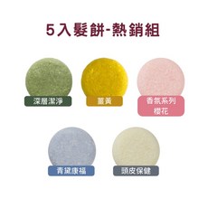 陳怡安 髮餅/洗髮餅 60gx5入優惠組 (贈起泡網)-固體洗髮精, 1個, 熱銷組(薑黃/深層/櫻花/康福/頭皮)