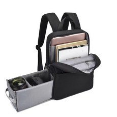 經典商務雙肩相機包多功能電腦背包旅行休閒防水設計 攝影愛好者必備 筆電後背包, 黑色 大號, 1個