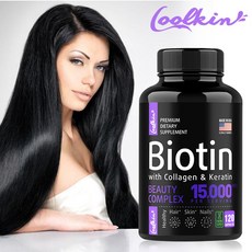 비오틴 콜라겐 케라틴 히알루론산 - 15000mcg - 미국산. 모발 피부 손톱 건강에 도움을 주는 비타민 B1 B2 B3 B6 B7 함유, 1개, 120정