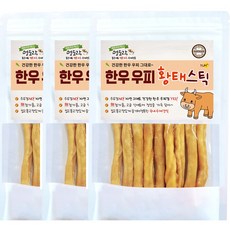 멍도락 한우우피스틱 100% 한우껌 오래먹는 강아지껌 국내산 수제간식, 한우우피황태스틱, 90g, 3개 한우우피황태스틱, 90g, 3개