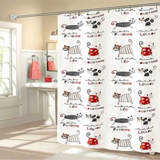 卡通貓咪浴簾 180x200公分 PEVA 防水防黴 附掛鉤 窗簾門簾, 1個, 卡通貓咪寬180×180