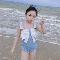 兒童泳衣女童小童連體溫泉泳裝小清新韓版可愛蝴蝶結專業批發泳衣, M【建議15-20斤】