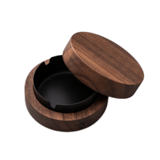 吸貓室 菸灰缸 木頭菸灰缸 帶蓋不鏽鋼便攜式菸灰缸 交換禮物/教師節禮物, A胡桃木 黑, 1個