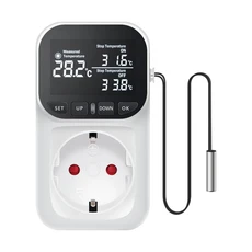 디지털 온도 컨트롤러 소켓 콘센트 조절기 (타이머 센서 포함) 프로브 가열 냉각 스위치 16A 백라이트 EU, 01 검정색