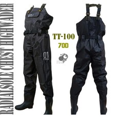 XSELL 半身防水服 胴付長靴 防滑橡膠底 釣魚 涉水, 黑, 250mm - 255mm