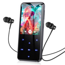 블루투스를 지원하는 AGPTEK 64GB MP3 플레이어 스피커 및 FM 라디오를 M3 2.4인치 음악 터치 버튼 최대 128GB(블랙) 지원, Black