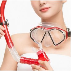 1+1 MS06 고급실리콘 물놀이 강화유리 스노클링세트 물역류방지 11세이상 ~성인, 레드