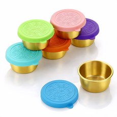 [엘리펀트] 40ml 골드 스테인리스 소스컵 실리콘 무늬뚜껑 포함 미니 양념 소스 보관용 6P세트, 6컬러 믹스 세트 (각 1개 구성), 6개