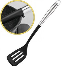 瀝水勺，食品級材質，加長手柄，一體成型，簡約時尚, 黑色煎鏟, 1個