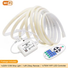 220V 벽 터치 COB LED 네온 스트립 스마트 WiFi 방수 간접 조명 면발광, 와이파이 23키 키트 천연 화이트 1m