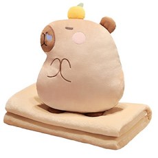 [투크] 담요 품은 카피바라 캐릭터 쿠션담요 사무실담요 학교담요 학생담요, 1개, 베이지 귤