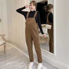 골덴 멜빵 바지 임산부 봄 가을 겨울 여성용 코듀로이 오버롤 루즈핏 캐주얼 플리스 점프수트