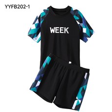 2026男童泳衣胖兒童短袖分體套裝泳褲青少年防曬速乾泳衣