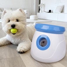 [봄맞이특가]PET MOMENT 강아지 자동 공발사기 페치게임 공던지기장난감+3테니스공, 1개, 베이비 블루