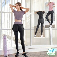 BODYAIR 拼小腰透網上衣 假兩件拉鍊腰九分褲套組 運動健身瑜珈服飾