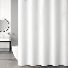코팅블루 설치쉬운 무타공 방수 욕실 샤워커튼+커튼링세트, 1세트, 02.무지화이트