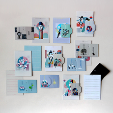 SANS 우리말 전통 종이 자석 책갈피, 1개, 2.탈춤+한쌍의 학+세종대왕+몽룡춘향+까치