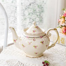 Le Pei 유럽풍 금테 빈티지 스타일 티포트 LP007, 핑크+화이트, 1050ml, 1개