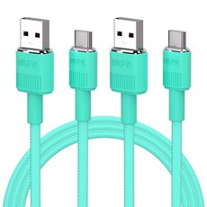 WAPIK PD 60W C타입 초고속 충전케이블 LMS01 A-C C-C, 2개, A-C 그린, 1.2m
