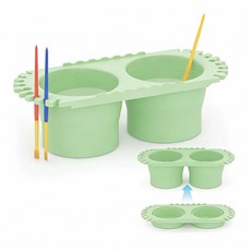 루베이 다기능 접이식 실리콘 물통 + 화필 거치대 이중 세척 구조 세척 공간 절약 화실/미대생/예술 시험, 녹색