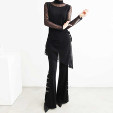 보석 사선 라인 나팔 랩 바지 스포츠 댄스복 사교 모던 성인 여성 부츠컷 스커트