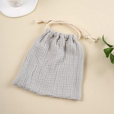 아동용 더블 레이어 코튼 모슬린 침대 가방 단색 인쇄 보관 드로스트링, 5. Light grey