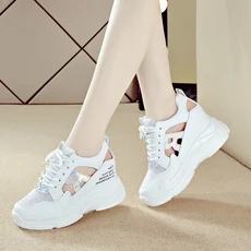 Ashysnow 8cm 통굽캐주얼화 여성 여름 메쉬운동화 펀칭 통기성 편안한 패션