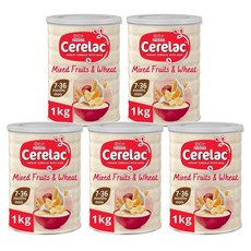 네슬레 세레락 과일 & 밀 유아 시리얼 7-36개월용 1kg, 5개, 밀 바나나 사과 오렌지