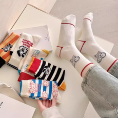 RoseAria 여성용 캐릭터 스트라이프 중목 양말 6개입