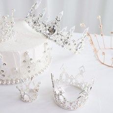 티아라 미니진주왕관 도시락케이크 셀프웨딩 브라이덜샤워 데코 파티 결혼선물, 진주티아라