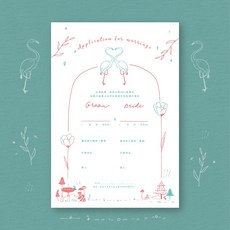 印印time 結婚書約《紅鶴森林》 插畫家設計/浮雕工藝/厚磅質感 結婚登記書約, 單張,珊瑚紅+鵝黃