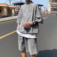 【復古港風】男裝套裝 運動套裝 休閒套裝 潮流套裝 學生套裝 寬鬆兩件套 短袖短褲 百搭ins風 夏季透氣